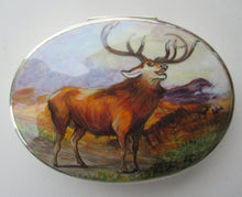 Load image into Gallery viewer, Vintage Solid Silver Box with Unique Enamels Painting of Stag in Scottish Highlands
