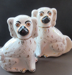 Antique Staffordshire Chimney Spaniels Wally Dogs 12 inches Glass Eyes