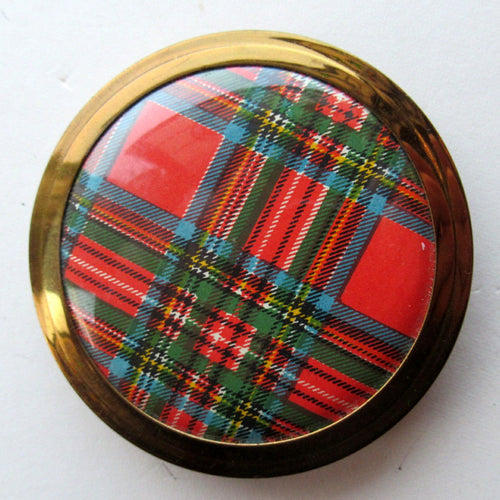 Vintage 1960s Red Tartan Pattern Face Powder Compact