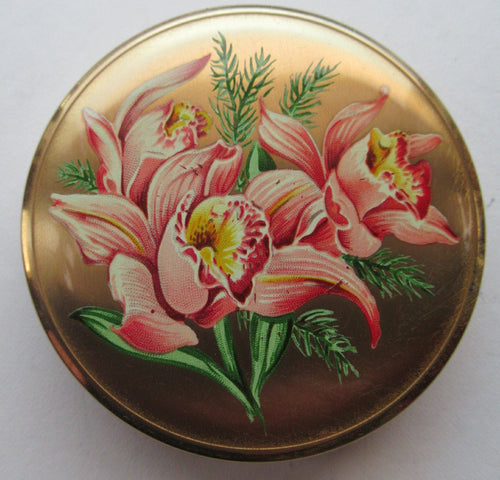 1950s Melissa Powder Compact with Pink Lilies Flowers