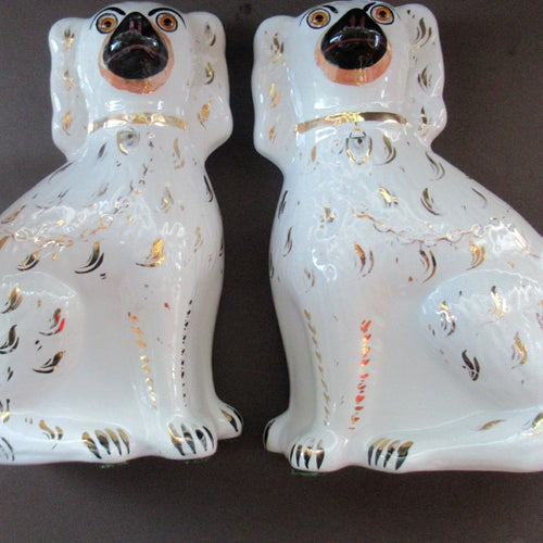 Antique Staffordshire Chimney Spaniels Wally Dogs 12 inches Glass Eyes