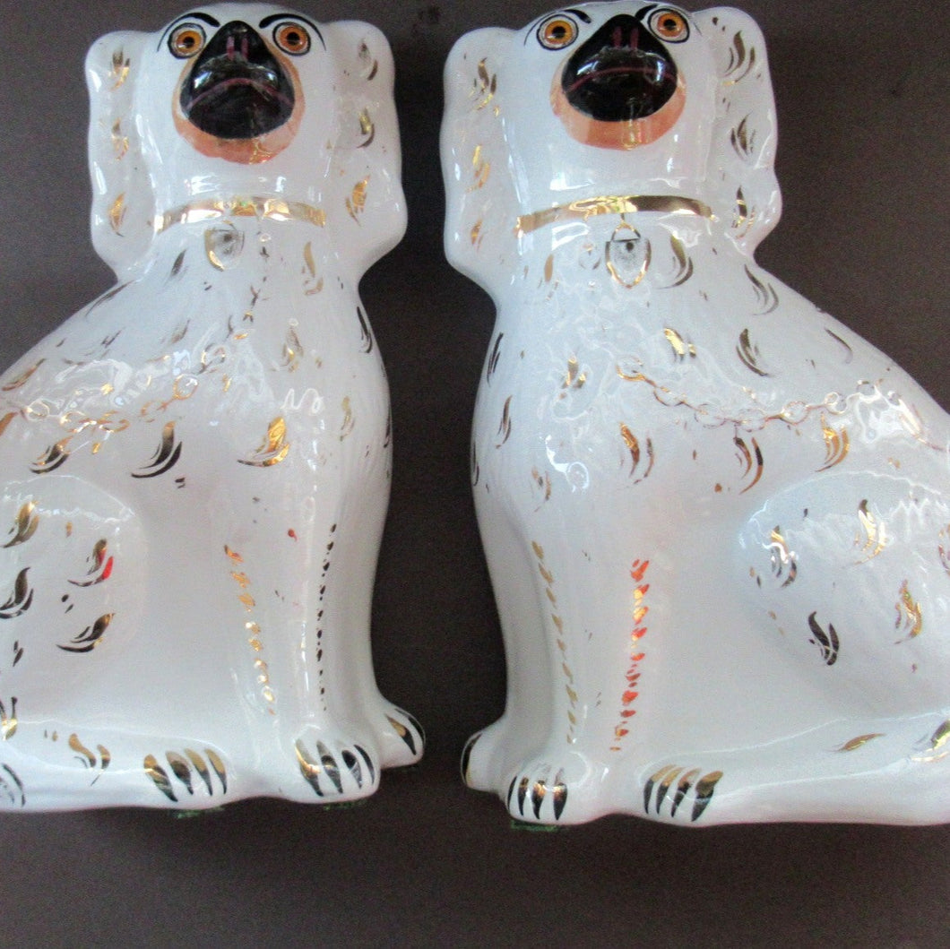 Antique Staffordshire Chimney Spaniels Wally Dogs 12 inches Glass Eyes