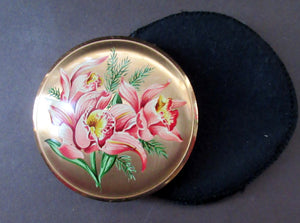 1950s Melissa Powder Compact with Pink Lilies Flowers