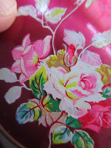 1950s Powder Compact Red Enamel Lid & Roses Design