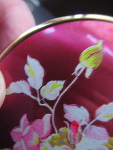 1950s Powder Compact Red Enamel Lid & Roses Design