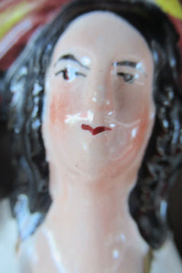 Large Antique Staffordshire Flatback Figurine Couple Harvesting 