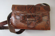 Load image into Gallery viewer, Fine Vintage Snakeskin Shoulder Bag. With long strap &amp; interesting flap closure. Clean with no Damages
