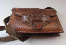 Load image into Gallery viewer, Fine Vintage Snakeskin Shoulder Bag. With long strap &amp; interesting flap closure. Clean with no Damages
