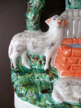 Load image into Gallery viewer, Antique Victorian Flatback Staffordshire Pottery Spill Vase. Three Sheep at a Well 
