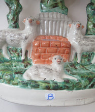 Load image into Gallery viewer, Antique Victorian Flatback Staffordshire Pottery Spill Vase. Three Sheep at a Well 
