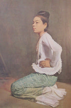 Load image into Gallery viewer, Original Vintage 1960s Burmese Lady Framed  Print Ma Aung Saw MyawngOriginal Vintage 1960s Burmese Lady Framed  Print Ma Aung Saw Myawng
