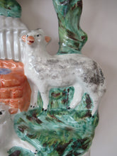 Load image into Gallery viewer, Antique Victorian Flatback Staffordshire Pottery Spill Vase. Three Sheep at a Well 
