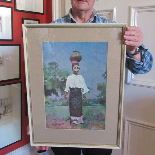 Sir Gerald Kelly 1960s Original Framed Print. Girl with Pitcher