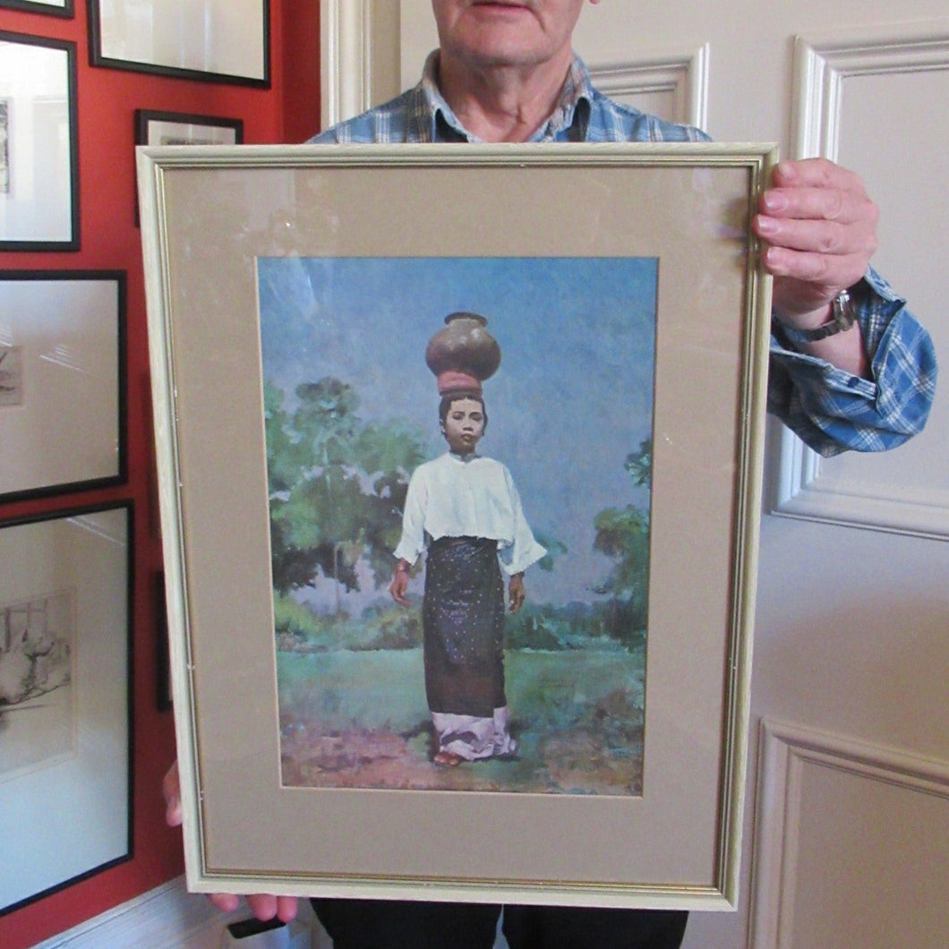 Sir Gerald Kelly 1960s Original Framed Print. Girl with Pitcher