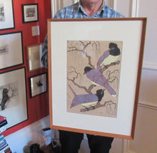 Load image into Gallery viewer, 1920s Art Deco Woodcut by Martin Erich Philipp. Three Pied Crows. Pencil Signed
