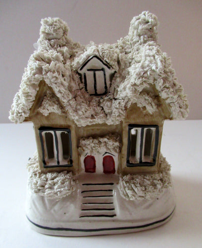 Antique Staffordshire Porcelain VICTORIAN Snow Covered Cottage Pastille Burner