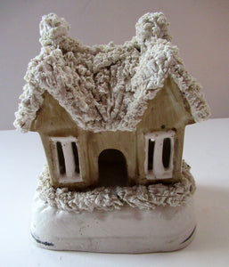 Antique Staffordshire Porcelain VICTORIAN Snow Covered Cottage Pastille Burner