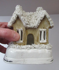 Antique Staffordshire Porcelain VICTORIAN Snow Covered Cottage Pastille Burner