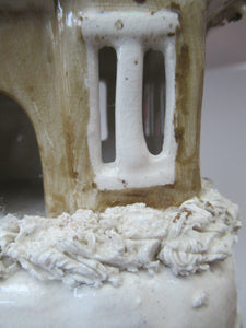 Antique Staffordshire Porcelain VICTORIAN Snow Covered Cottage Pastille Burner
