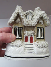 Load image into Gallery viewer, Antique Staffordshire Porcelain VICTORIAN Snow Covered Cottage Pastille Burner
