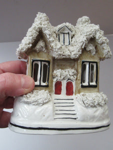 Antique Staffordshire Porcelain VICTORIAN Snow Covered Cottage Pastille Burner