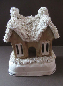 Antique Staffordshire Porcelain VICTORIAN Snow Covered Cottage Pastille Burner