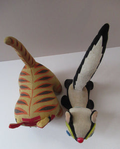 Pair of Vintage 1960s JAPANESE Soft Toys: Little Plush Skunk and Cotton and Felt Tiger 