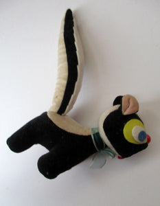 Pair of Vintage 1960s JAPANESE Soft Toys: Little Plush Skunk and Cotton and Felt Tiger 