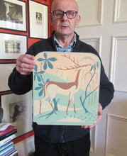 Load image into Gallery viewer, ORIGINAL 1930s Art Deco Plaster Wall Plaque. Hand Painted Image of a Reindeer
