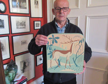 Load image into Gallery viewer, ORIGINAL 1930s Art Deco Plaster Wall Plaque. Hand Painted Image of a Reindeer
