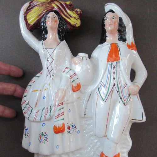 Large Antique Staffordshire Flatback Figurine Couple Harvesting 