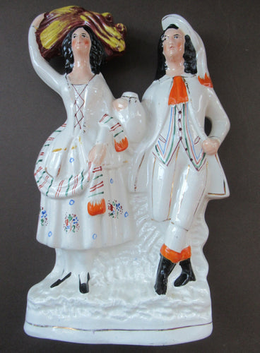 Large Antique Staffordshire Flatback Figurine Couple Harvesting 