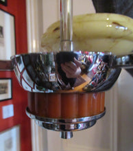 Load image into Gallery viewer, Vintage 1930s Art Deco Pendant Light Fitting. Chrome, Bakelite and Three Glass Shades
