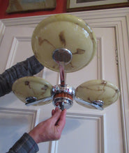Load image into Gallery viewer, Vintage 1930s Art Deco Pendant Light Fitting. Chrome, Bakelite and Three Glass Shades
