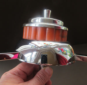 Vintage 1930s Art Deco Pendant Light Fitting. Chrome, Bakelite and Three Glass Shades