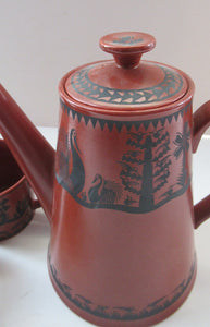 Scottie Wilson Part Coffee Set Royal Worcester. Coffee Pot, Sugar Bowl, Milk Jug 1960s