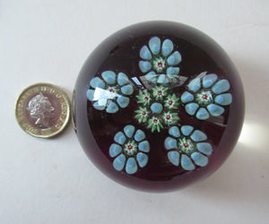 1970s Perthshire Paperweight Millefiori Star Shaped Clusters Purple Ground PP10