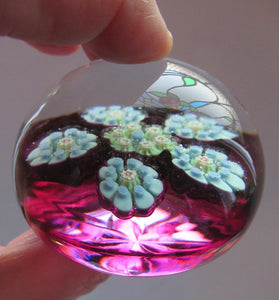1970s Perthshire Paperweight Millefiori Star Shaped Clusters Purple Ground PP10