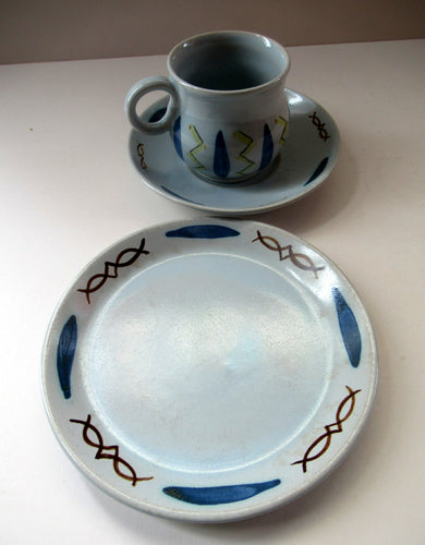 1950s Buchan Pottery Trio Cup Saucer Side Plate Hebrides Pattern