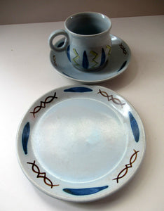 1950s Buchan Pottery Trio Cup Saucer Side Plate Hebrides Pattern