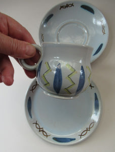 1950s Buchan Pottery Trio Cup Saucer Side Plate Hebrides Pattern