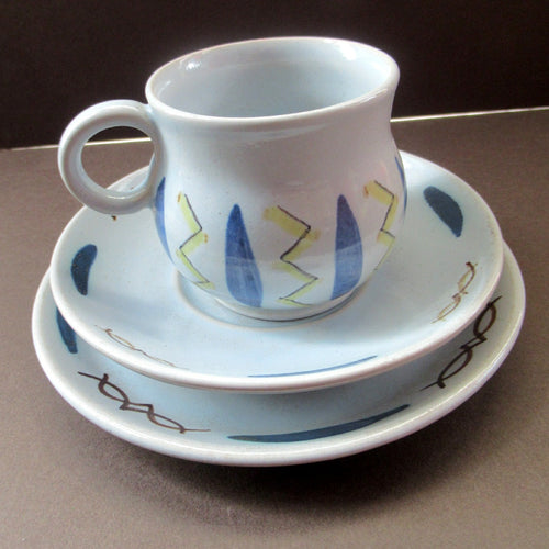 1950s Buchan Pottery Trio Cup Saucer Side Plate Hebrides Pattern