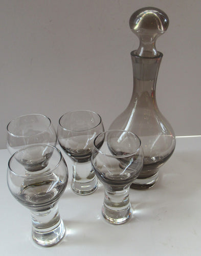 Four Caithness Glass Grey Canisbay Wine Glasses and Canisbay Decanter