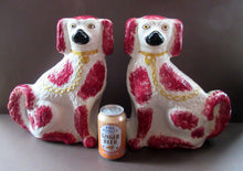 Load image into Gallery viewer, LARGE Antique Pair of Staffordshire Dogs Chimney Spaniels / Wally Dugs; 12 1/4 inches
