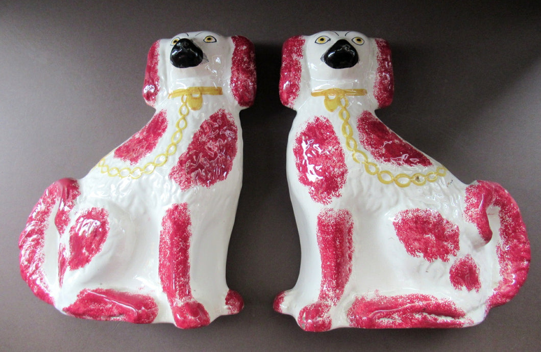 LARGE Antique Pair of Staffordshire Dogs Chimney Spaniels / Wally Dugs; 12 1/4 inches