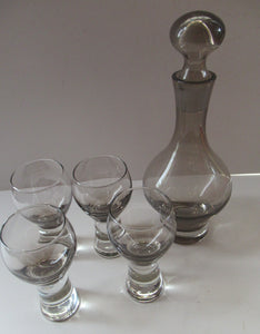 Four Caithness Glass Grey Canisbay Wine Glasses and Canisbay Decanter
