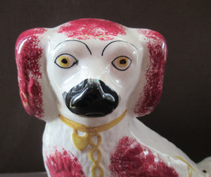 LARGE Antique Pair of Staffordshire Dogs Chimney Spaniels / Wally Dugs; 12 1/4 inches
