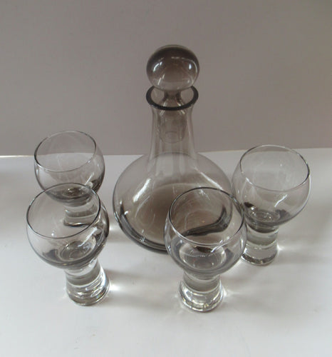 Four Caithness Glass Canisby Wine Glasses and Lybster Decanter 1960s