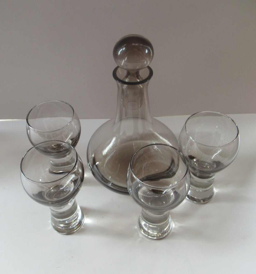 Four Caithness Glass Canisby Wine Glasses and Lybster Decanter 1960s