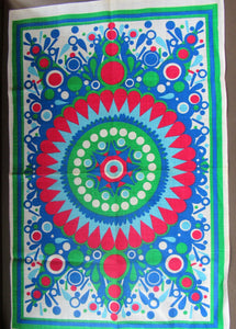 1960s Irish Linen Psychedelic Abstract Pattern Tea Towel Bar Cloth